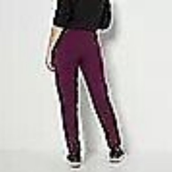 NWT DENIM & CO. ACTIVE TERRY STRAIGHT LEG PANTS WITH CARGO POCKET DEEP WINE XXS - Picture 3 of 9